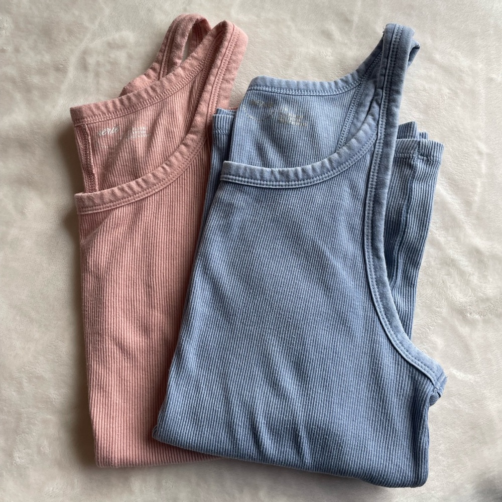 Aerie Ribbed Full-Length Racerback Tank Top Duo Women’s Large Sky Blue Pink 🩵🩷